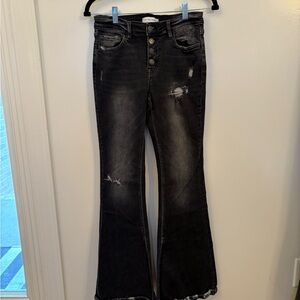 Distressed Black Flare Jeans